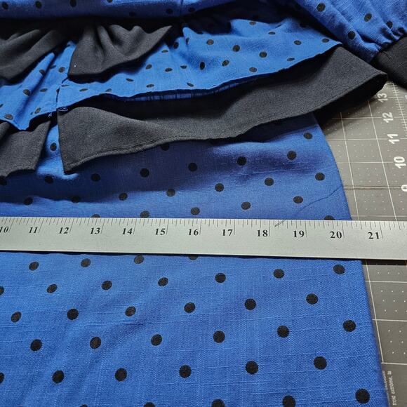 Vintage Peplum Dress Womens Small Blue Polka Dot 80s Glam Rock Retro Pinup Bow - Picture 11 of 14